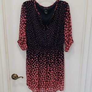 〰️Enfocus Studio〰️ 3/4 Sleeve Navy & Pink Polka Dot Dress 14P